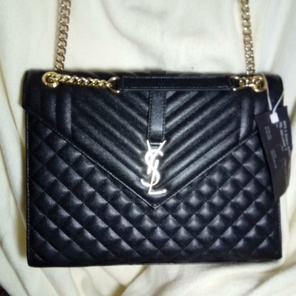 YVES SAINT LAURENT ENVELOPE CHEVRON QUILTED MATELASSE LEATHER MED SHOULDER BAG - Picture 2 of 16
